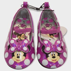 Disney Baby Girl Minnie Mouse Pink Shimmer Polka Dot Mary Jane Ballet Flats Size